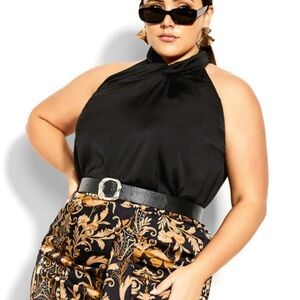 New Black Halter Top with Gold Patterned Skirt XXL Size 24 City Chic
